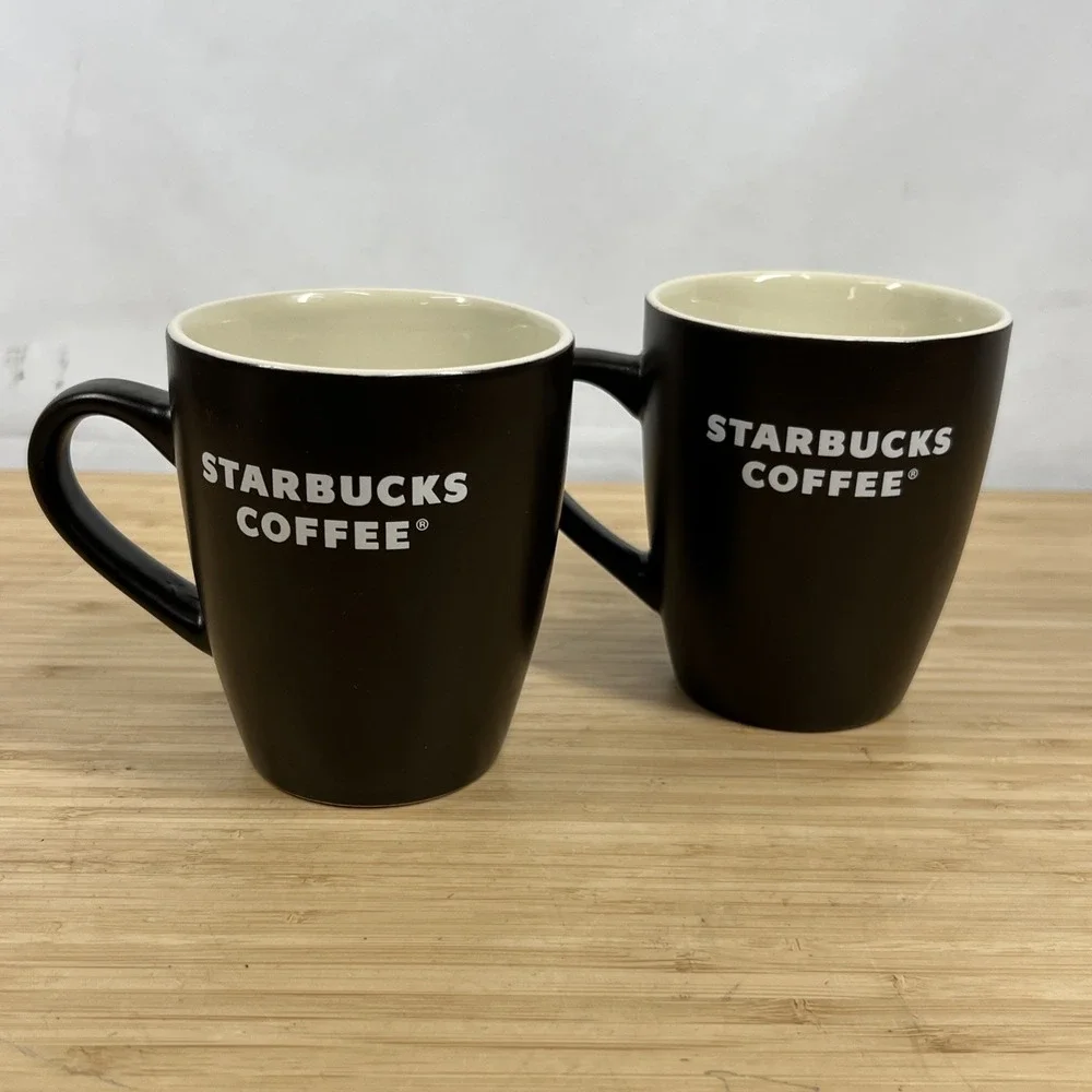 Starbucks Coffee 2008 Brown Ceramic Mugs 12 oz Set of 2 Logo Coffee Cups